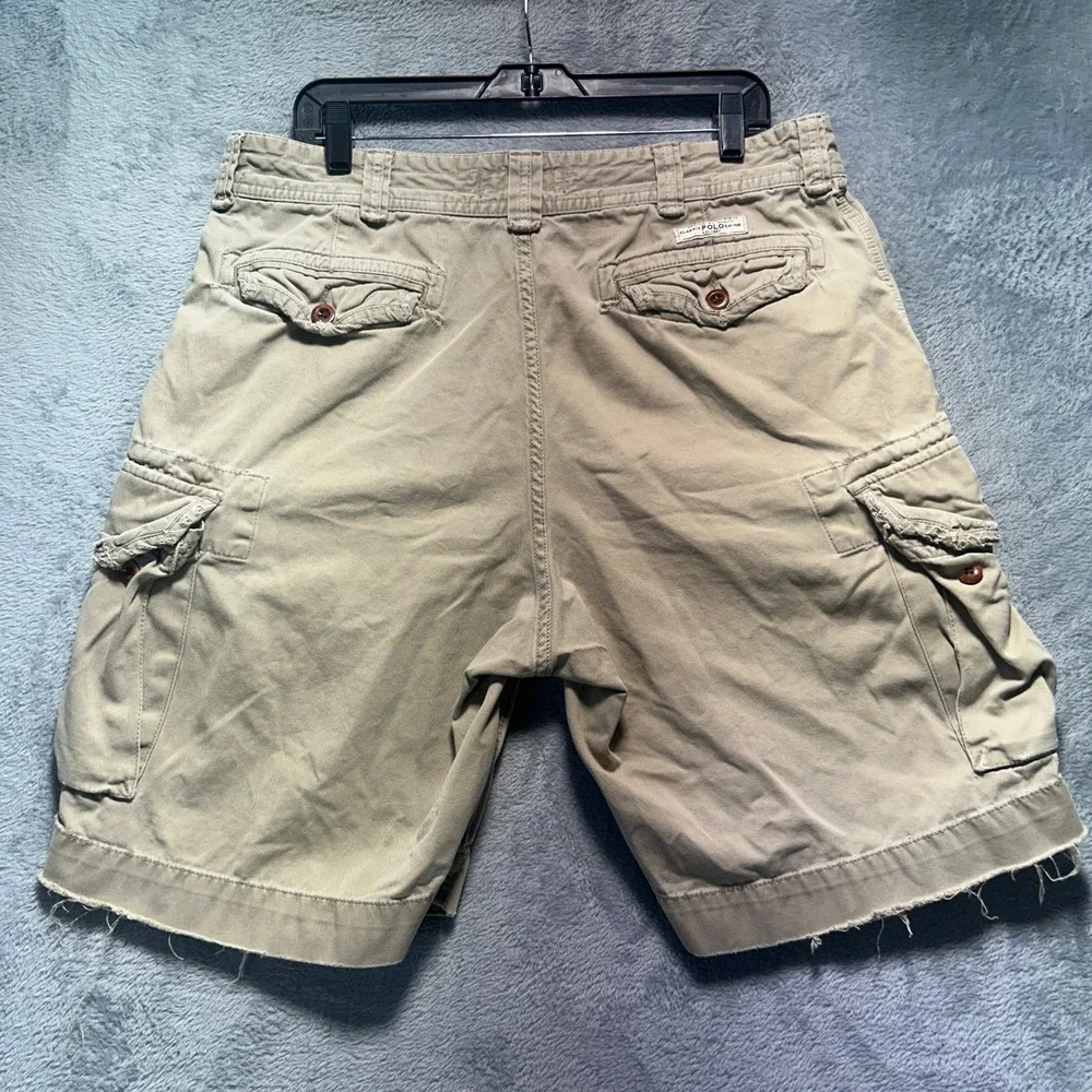 Vintage Polo Ralph Lauren Mens Cargo Shorts Khaki Tan Grunge Sz 36 VTG 6 Pockets